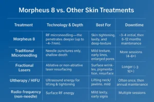 How Often Can I have Morpheus 8? 2 Table to show benefits of Morpheus 8 Horley compared to other skin treatments