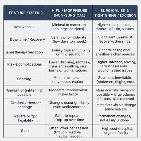 Lost the Weight but Not the Loose Skin? 3 A table showing the benefits of Lipo Sculpt Horley treatments to combat loose skin.